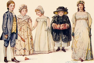 Lasten puku kuningatar Annen, Yrjö I:n, II:n ja III:n hallituskaudella 1702-1790, 1903, 1937. tekijältä Sophie B. Steel