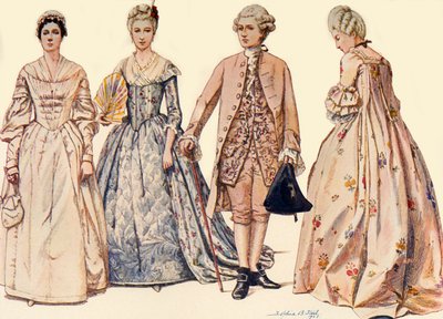 Vaatteet Yrjö II:n hallituskaudella 1750-1760, 1903, 1937. tekijältä Sophie B. Steel
