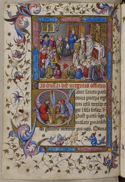 Lisätä. 28962, f.281v, Alfonso V osallistuu messuun, Psalter ja Hours of Alfonso V of Aragon. n. 1442 (vellum) tekijältä Spanish School