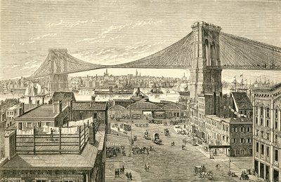 Brooklyn Bridge, New York, Yhdysvallat 1800-luvulla. El Museo Popular -julkaisusta Madrid tekijältä Spanish School