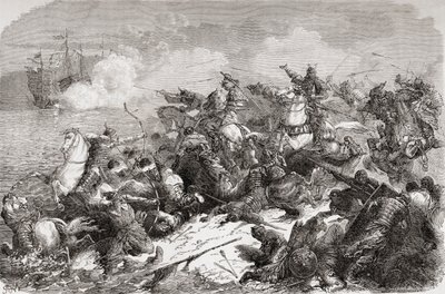Kiinan hyökkäysyritykset Japaniin 1200-luvulla, julkaistu 1878 (painettu). tekijältä Spanish School