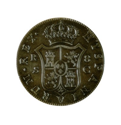 8 Espanjan realin kolikko, Kastilian valuutta, lyötiin Sevillassa Kaarle IV:n hallituskaudella (1748-1819) tekijältä Spanish School
