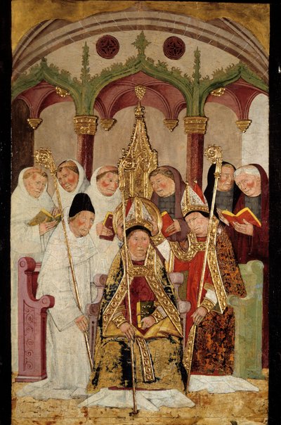 Evequen vihkiminen Espanjan koulun puumaalaus. 1400-luvun Bayonne, Bonnat-museo tekijältä Spanish School