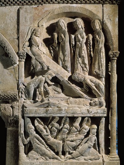 Kristuksen laskeutuminen. Pyhän Dominic de Siloksen mestarin (1100-luvulla) tekemä veistos. Relief kiveen tekijältä Spanish School