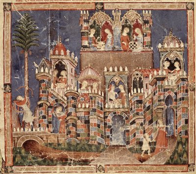 Fol.13v Troijalaisten pelejä ja viihdettä Codex Benito Santa Morasta tekijältä Spanish School