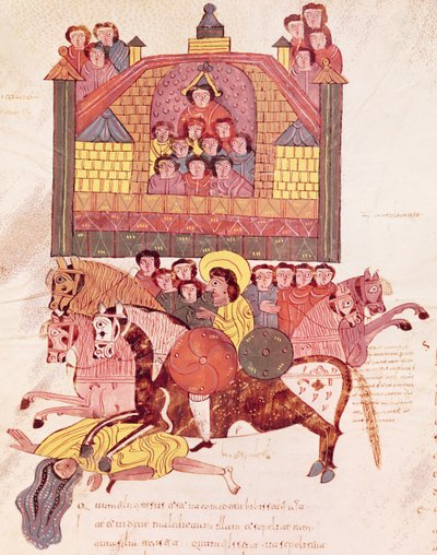Fol.150v Death of Jezebel, Raamatusta Mozarabe tekijältä Spanish School