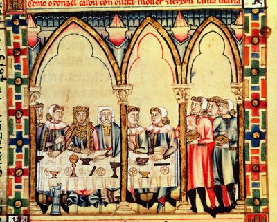 Fol.16v Kihlajuhla, käsikirjoituksesta, joka on tehty Alfonso X Kastilian ja Leonin viisaan kuninkaan johdolla tekijältä Spanish School