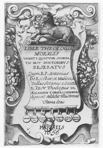 Liber Theologiae Moralisin etukappale, Antonio Escobar y Mendoza, 1656 tekijältä Spanish School