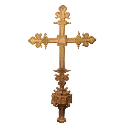 Kullattu puu ja monivärinen kulkueristi, Espanja, n. 1500 (kultapuu) tekijältä Spanish School