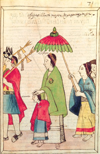 Kuvitus inkakuningattaresta teoksesta "Historia y Genealogia Real de los Reyes Incas del Peru, de sus hechos, costumbres, trajes y manera de Gobierno", joka tunnetaan nimellä Codice Murua (pergamentti). tekijältä Spanish School