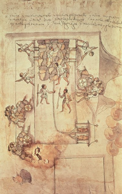 Intiaaniorjat laskemassa katedraalin perustuksia Mexico Cityssä, noin 1522. tekijältä Spanish School