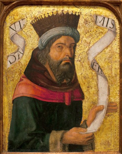 Kuningas David - Anonyymi maalaus espanjalaisesta mestarista, öljystä ja kullasta puulle, noin 1500 (kuningas David, espanjalainen tuntematon mestari, öljy paneelille tekijältä Spanish School