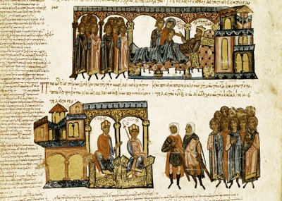 John (Johannes tai John) Scylitza (tai Skylitzes tai Scylitzae) (1000-1100-luvulla) pienoiskuva "Synopsis historiarumista" tai "Bysantin kronikoista" (Bysantin kuninkaiden historiat ja tapahtumat vuosina 811–1057) tekijältä Spanish School