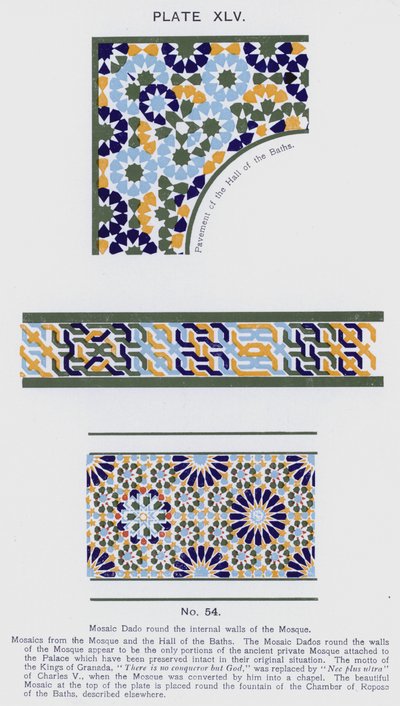 Mosaiikki Dado moskeijan sisäseinien ympärillä (väri litho) tekijältä Spanish School