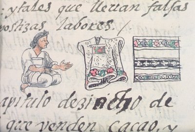 rouva Palat. 218-220 Kirja IX Atsteekkien kauppias, joka myi viittoja, Bernardino de Sahagunin Firenzen Codexista, n. 1540-85 tekijältä Spanish School