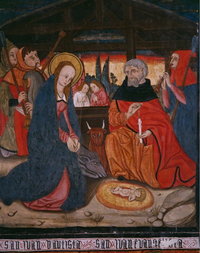 Syntymä, paneeli San Andres of Torturan kirkosta, 1400-luvun loppu - 1500-luvun alku (maalattu puu) tekijältä Spanish School
