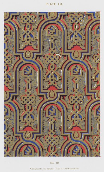 Ornamentit paneeleissa, Hall of Ambassadors (väri litho) tekijältä Spanish School