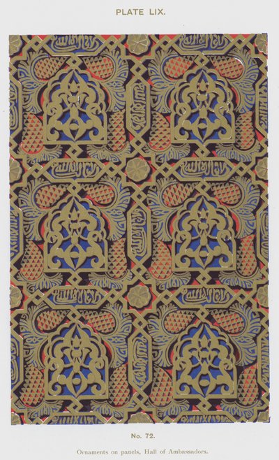 Ornamentit paneeleissa, Hall of Ambassadors (väri litho) tekijältä Spanish School