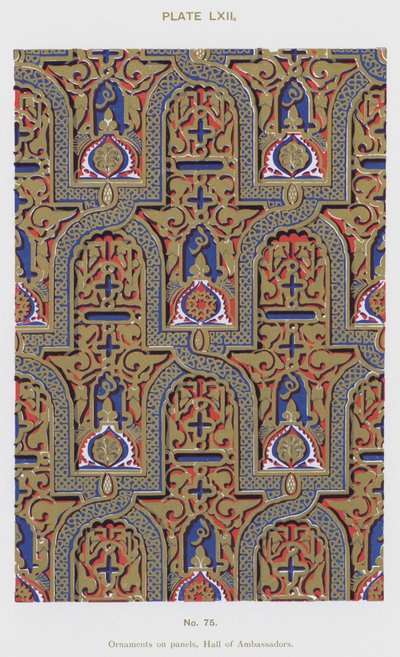 Ornamentit paneeleissa, Hall of Ambassadors (väri litho) tekijältä Spanish School