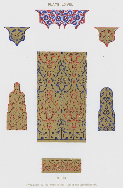 Ornamentit suurlähettilässalin seinillä (väri litho) tekijältä Spanish School