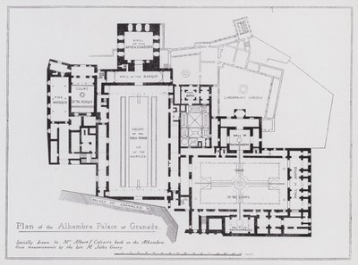 Granadan Alhambran palatsin suunnitelma (litho) tekijältä Spanish School