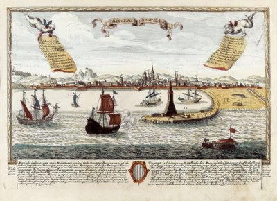 Barcelonan satama, 1700-luvun loppu (kaiverrus) tekijältä Spanish School