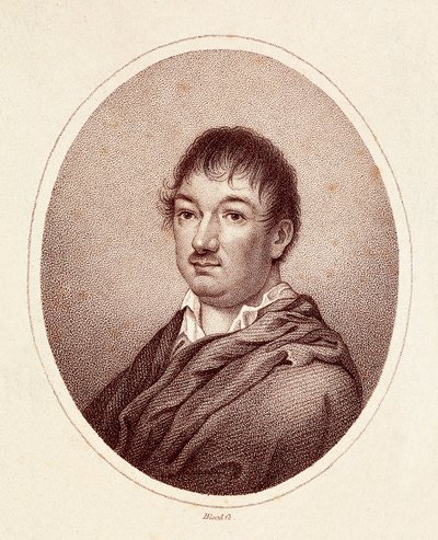 Leandro Fernandez de Moratinin (1760-1828), espanjalaisen kirjailijan muotokuva. Kaiverrus 1800-luvulta. Madridin kansalliskirjasto. tekijältä Spanish School