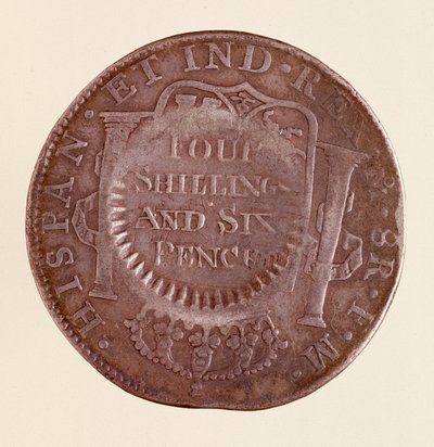 Hopeakolikko (8 realia) Espanjasta: Kaarle III:n hallituskausi (1759-1788). 1777, vastaleima 1787. Halk. 3,9 cm Napoli, museo archeologico tekijältä Spanish School