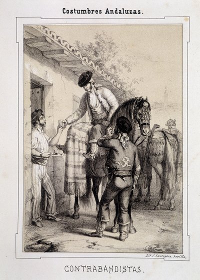 Smugglers, "" Andalusian Costumes"", kirjoittanut D Antonio Chaman tekijältä Spanish School