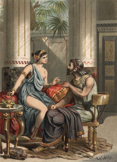 Kuningas Syphaxin ja Numibian kuningattaren (235-203 eKr.) Sophonisbe vaimo. Mills Brothersin julkaisijan John Just Huguetin teoksessa "The Cult of Beauty". tekijältä Spanish School