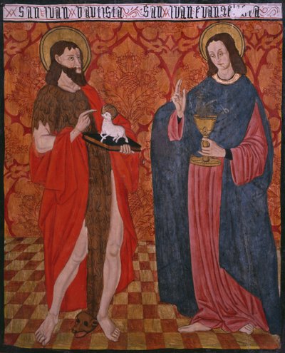 Pyhä Johannes Kastaja ja evankelista Johannes, paneeli San Andres of Torturan kirkosta, 1400-luvun loppu - 1500-luvun alku (maalattu puu) tekijältä Spanish School