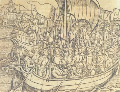 El descobriment del Nou Món de Chrisopher Columbus (1450-1596) il·lustració de "Història general de les Índies i el Nou Món" de Francisco López de Gomara (b.1510) 1554 (gravat) finlandès tekijältä Spanish School