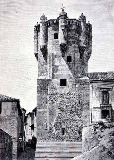 Avaimenhaltijan torni, rakennettu n. 1480 Plazuela de Menoresissa, Salamancassa tekijältä Spanish School