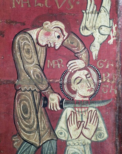 Pyhän Margaretan Antiokian marttyyrikuolema, yksityiskohta alttarin edestä Santa Margarida de Vilasecan luostarista (tempera tammitaulussa) tekijältä Spanish School