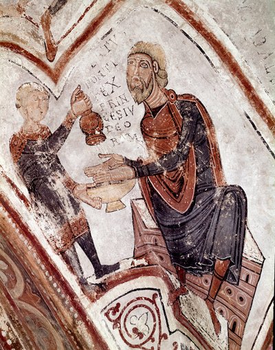 Kuukausien kierto: Pontius Pilatus pesee kätensä. Yksityiskohta 1100-luvun freskosta San Isidoron Real Colegiata (Royal Collegiale of Saint Isidore) kuninkaallisesta panteonista. Leon. Espanja tekijältä Spanish School