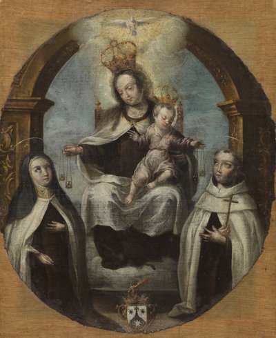 Neitsyt ja lapsi Saint Clairen ja Saint Dominic välillä, n. 1700 tekijältä Spanish School