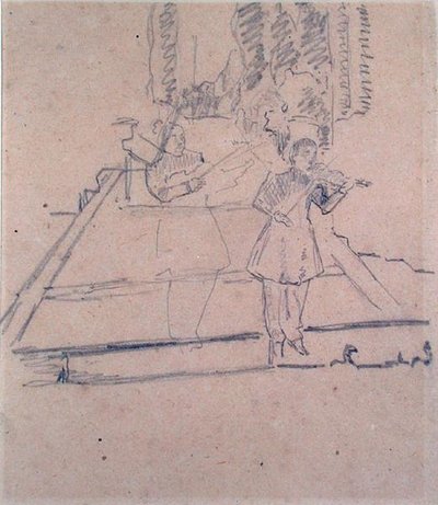 The Musicians at the Footlights, n. 1910 (kynä kiiltävälle paperille) tekijältä Spencer Frederick Gore