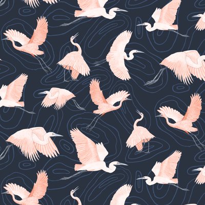 Egrets kuvio I, 2022 (grafiittikynä ja digitaalinen) tekijältä Stacy Hsu
