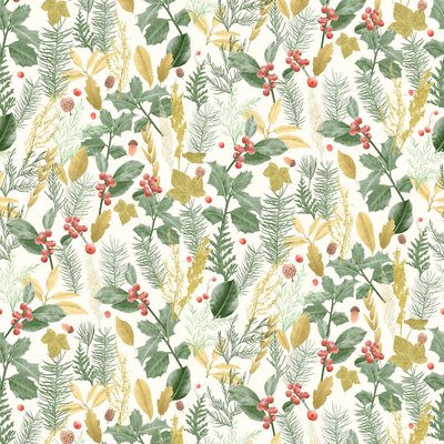 Holiday holly pattern -valo, 2021 (grafiittikynä ja digitaalinen) tekijältä Stacy Hsu