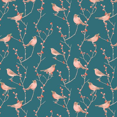 Robin & winterberry -kuvio, 2021 (grafiittikynä ja digitaalinen) tekijältä Stacy Hsu