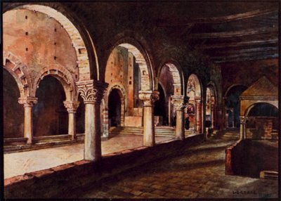 Catedrals italianes: Toscanella, vista a través de la nau de San Pietro (litografia en color) tekijältä Stafford Leake