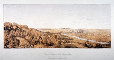 Näkymä Windsorin linnalle Egham Hillistä, Berkshirestä, 1851 tekijältä Standidge and Co