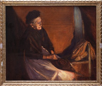Vanha nainen palkeilla tulen äärellä (öljy kankaalle) tekijältä Stanhope Alexander Forbes