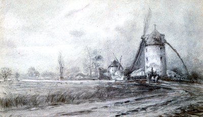 Maisema tuulimyllyllä, c1855-1892 tekijältä Stanislas Lepine