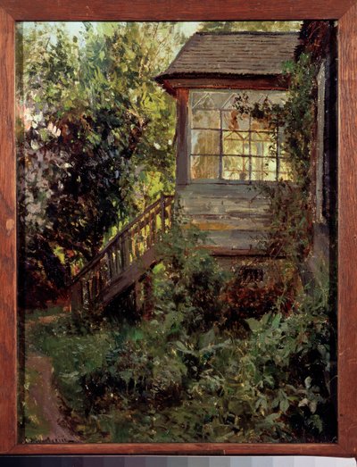 Maalaistalo. Terassi. Stanislav Julianovich Zhukovsky (Žukovski) (1873-1944) maalaus öljy kankaalle. Venäläinen taide, 1800-1900-luvun loppu. Valtion Tretjakovin galleria, Moskova. tekijältä Stanislav Joulianovitch Joukovski