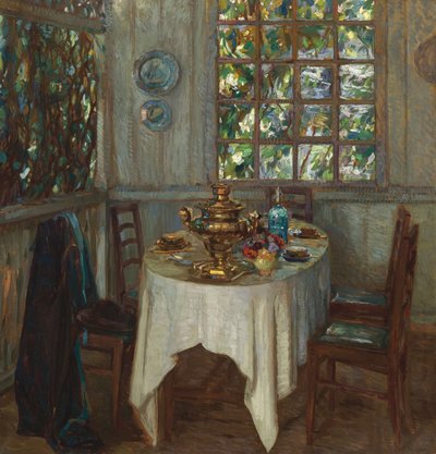 Sisustus samovaarilla, 1914 tekijältä Stanislav Julianovic Zukovskij