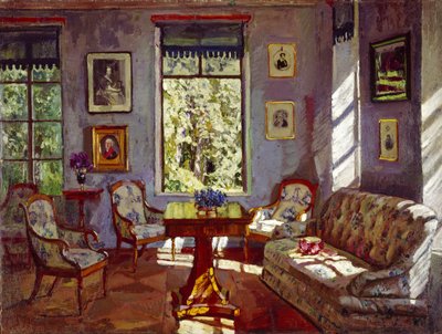 Olohuone Rozhdestvenon kartanossa, 1916 tekijältä Stanislav Julianovic Zukovskij