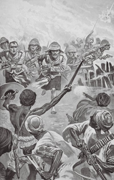 Camerons Rushing the Zareba at the Atbara (litografia) tekijältä Stanley L. (after) Wood
