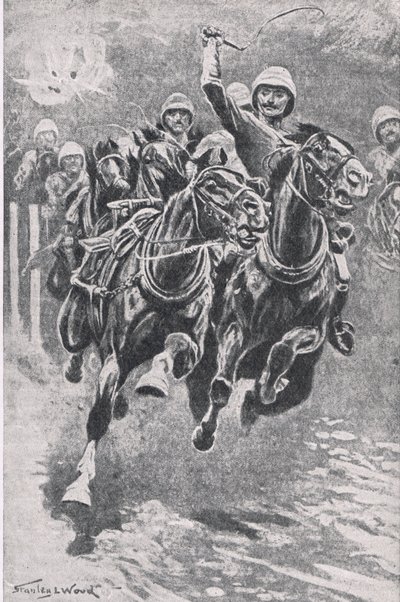 Luutnantti Maclaine esittelemässä aseet Maiwandissa, 17. heinäkuuta 1880, kuva brittiläisistä taisteluista maalla ja merellä, 1915 tekijältä Stanley L. Wood