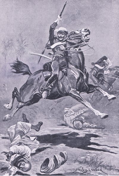 The 9th Lancers at Delhi, 1857, kuvitus brittiläisistä taisteluista maalla ja merellä, 1915 tekijältä Stanley L. Wood